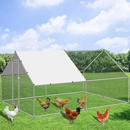 MKDK Walk In Metal Chicken Coop With Waterproof Anti UV Cover