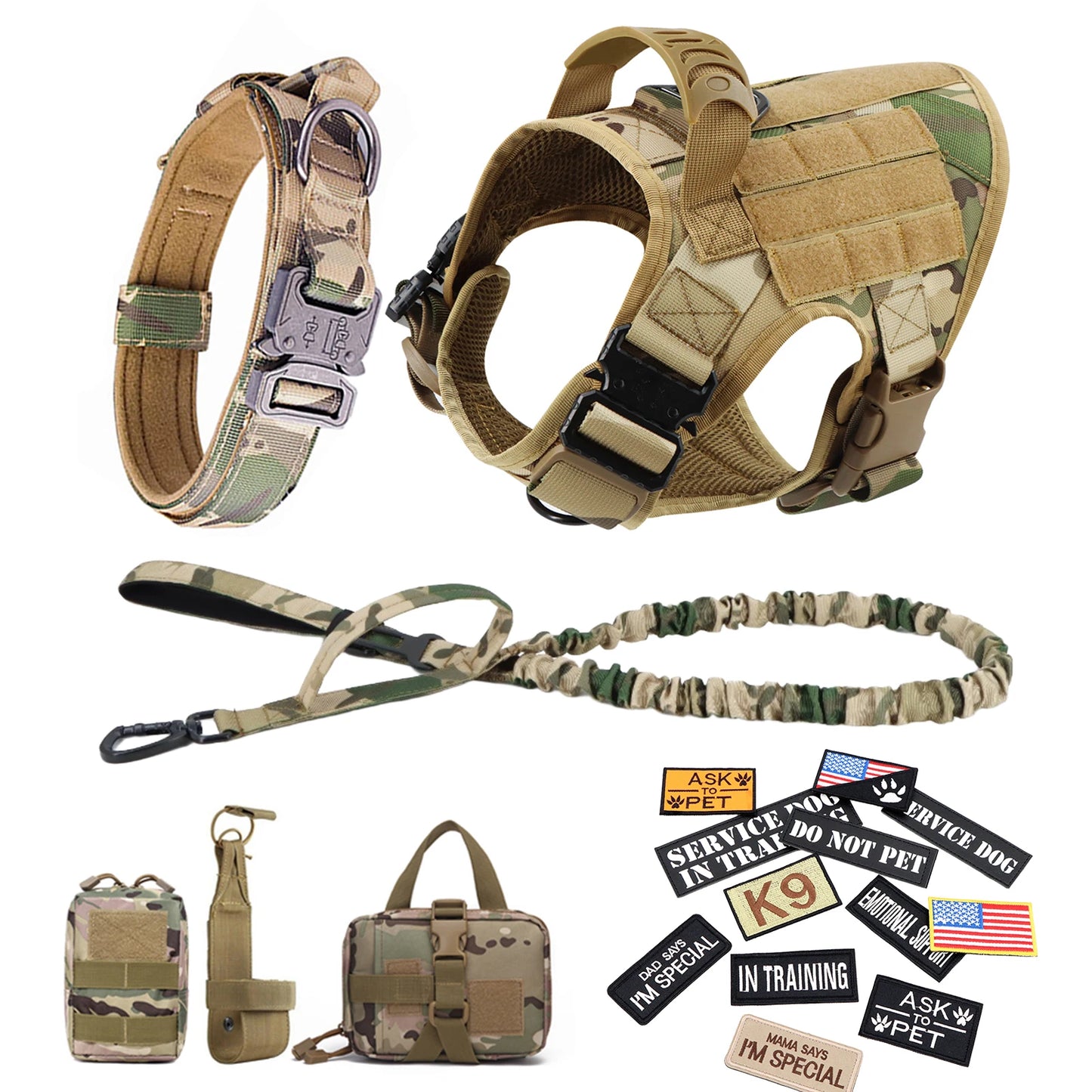 PETRAVELCN Military Dog Harness Vest Leash Set With Patches Malinois