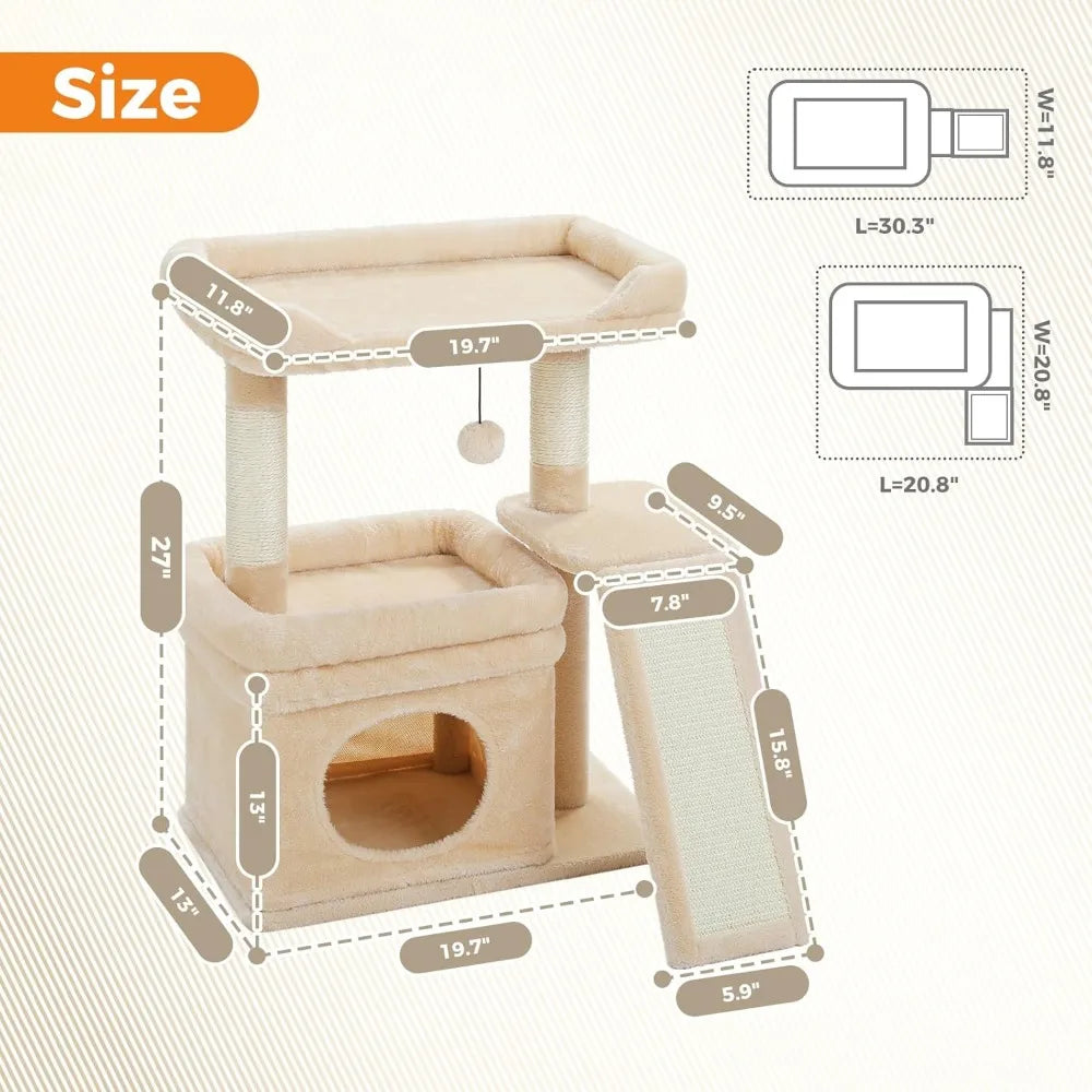 PEQULTI Cat Tree Tower With Wide Top Perch And Condo
