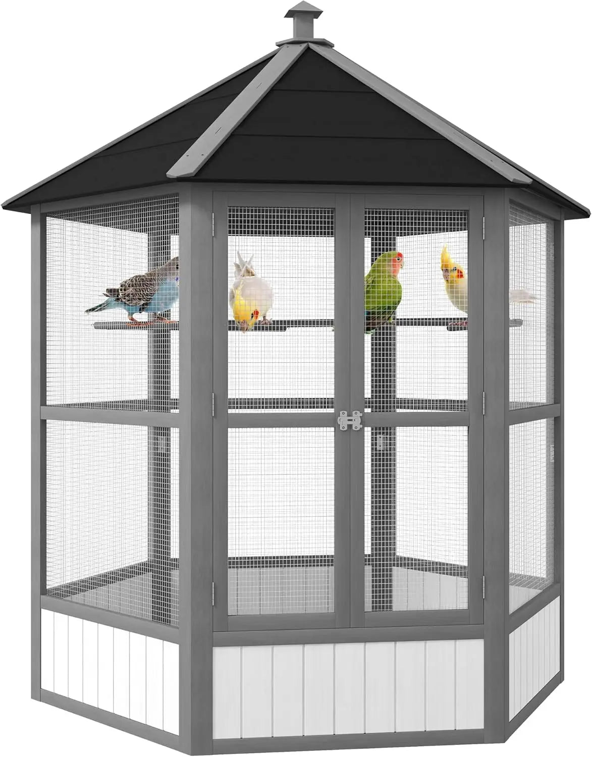 RBX Wooden Hexagonal Outdoor Aviary Bird Cage With Roof
