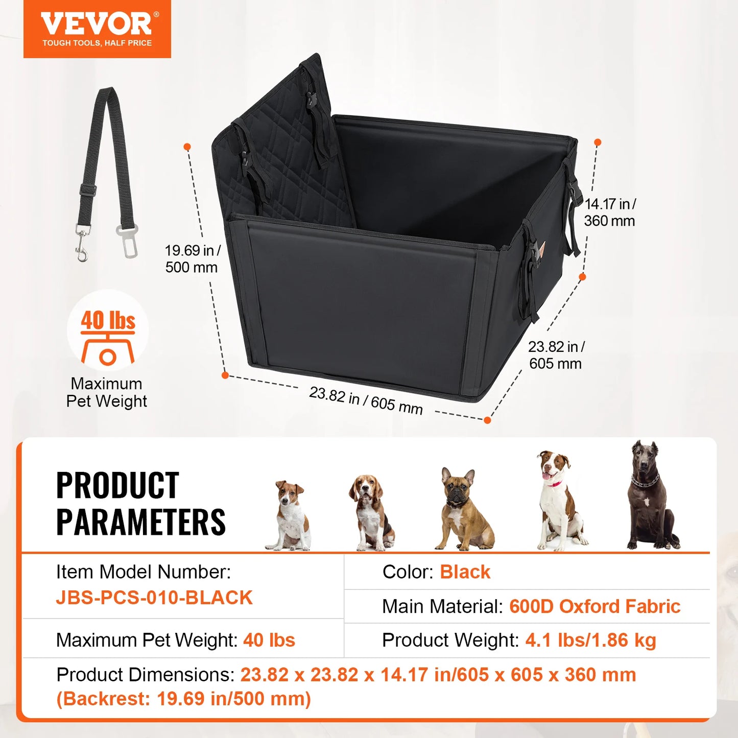SucceBuy Waterproof Dog Car Seat Booster With ClipOn Safety Leash