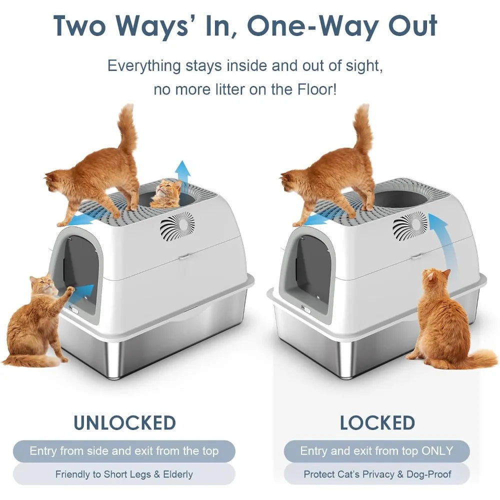 Stainless Steel Top Entry Litter Box Hooded With Filter Lid