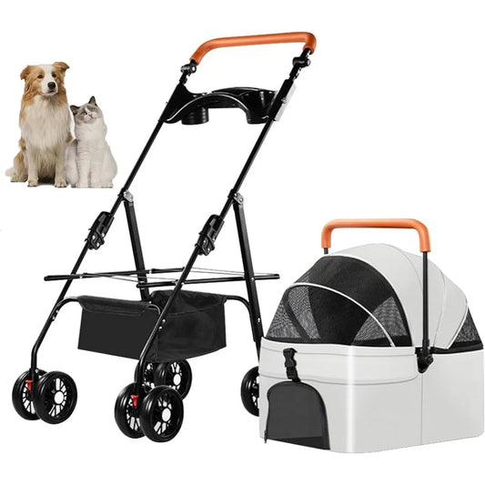 3 In 1 Pet Stroller Cat Dog 4 Wheel With Detachable Carrier