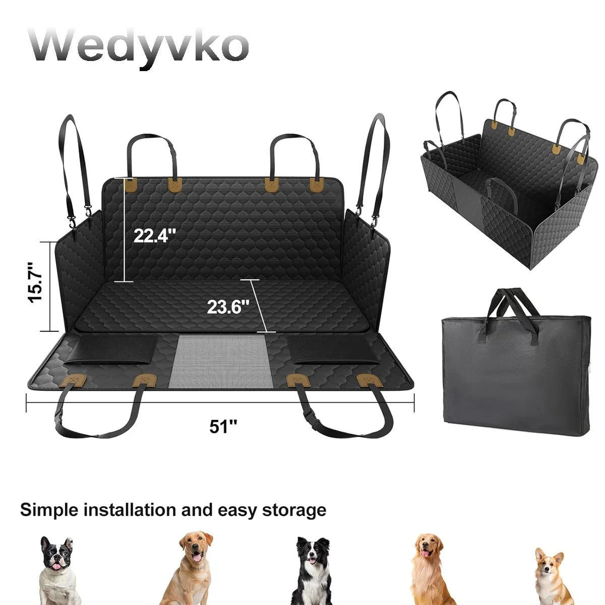 Wedyvko Back Seat Dog Hammock Car Cover With 400lb Support