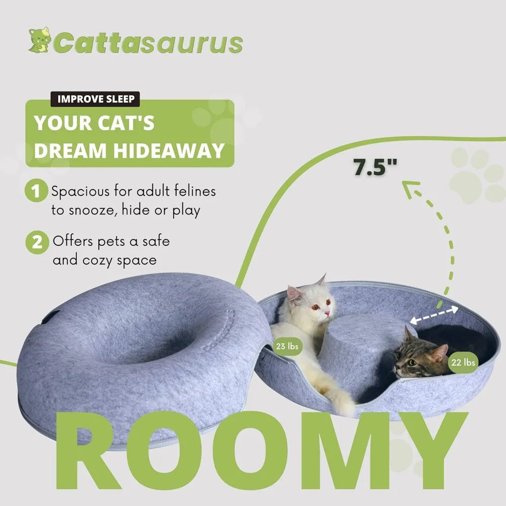 Hign-concerned Peekaboo Cat Cave Donut Bed For Large Cats