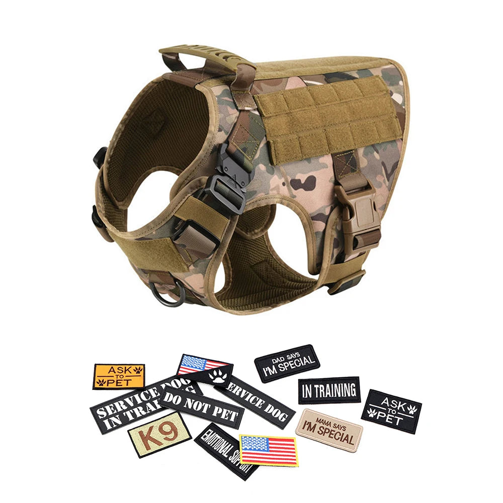 PETRAVELCN Military Dog Harness Vest Leash Set With Patches Malinois