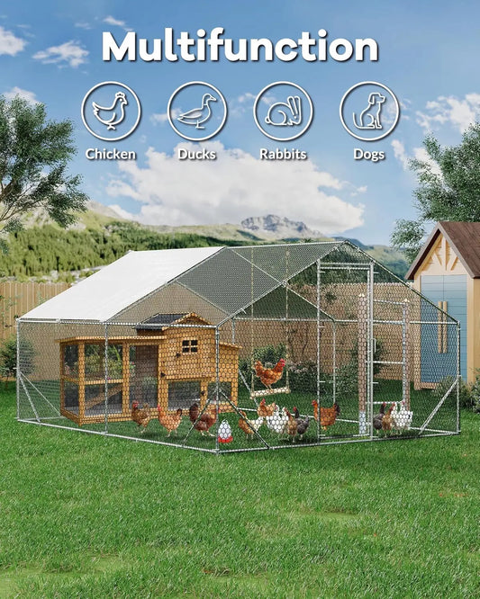 Twister.CK Metal Chicken Coop Walk In Poultry Cage UV Cover