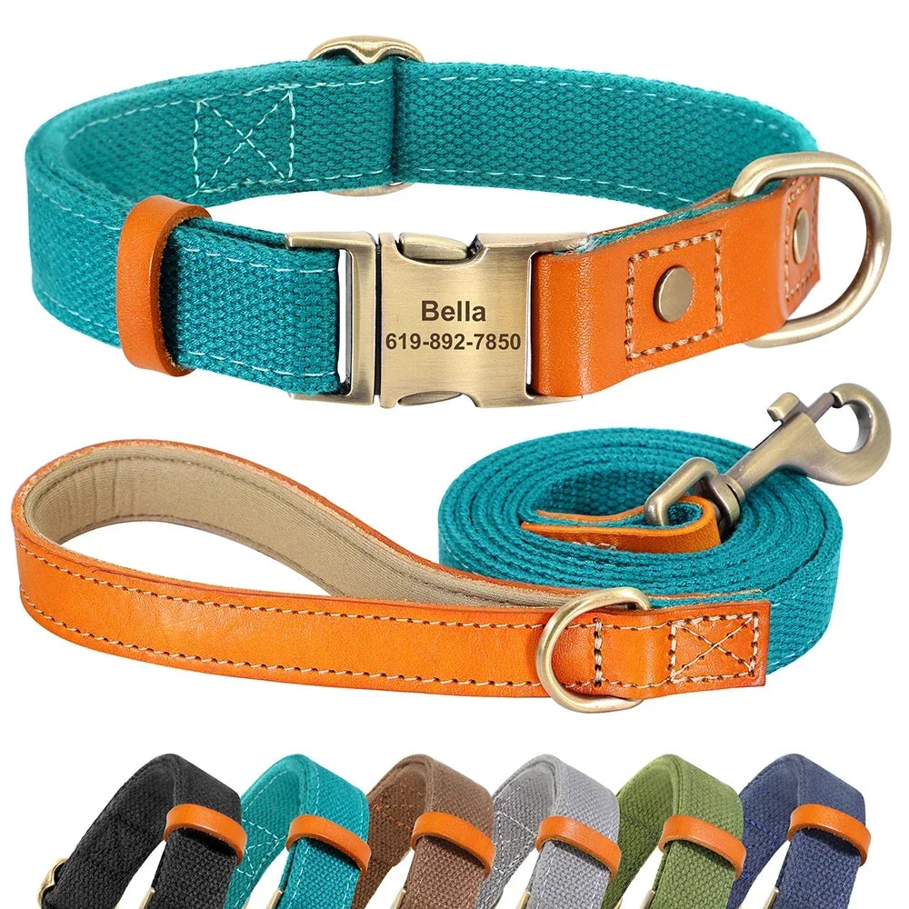 Pet Artist Nylon Custom Dog Collar Leash Set Personalized
