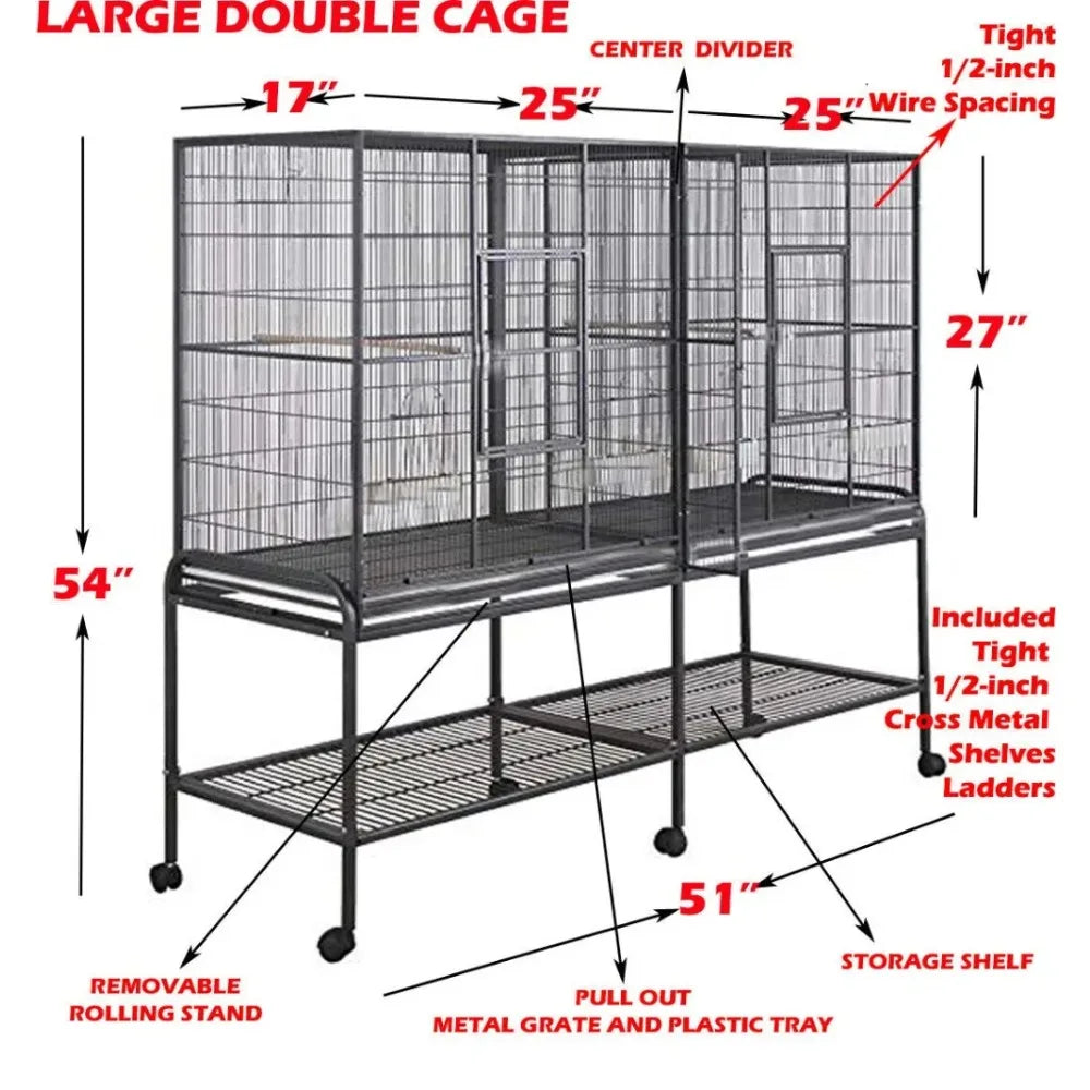 LARGE 54" DOUBLE Dividered Chew-Proof Cage For Chinchilla Ferret Glider Rat Mice