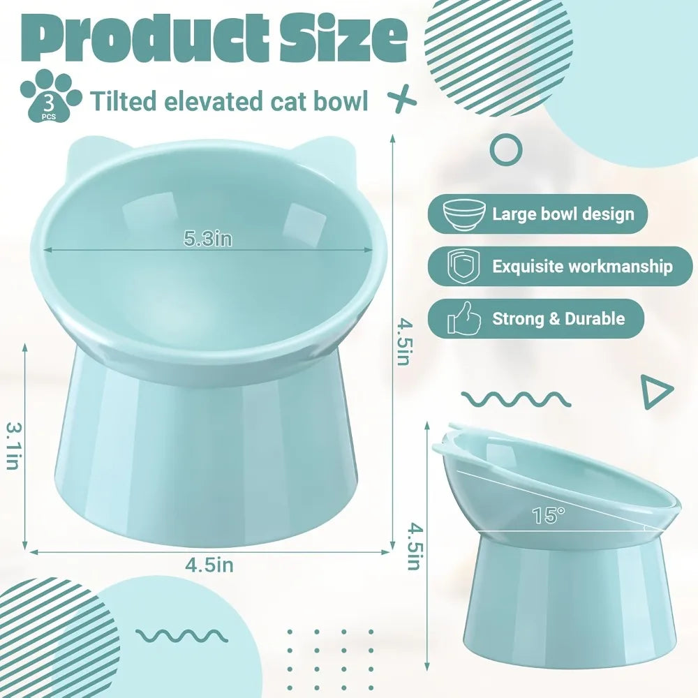 DIAMRI Cat Ear Elevated Bowls Set With Anti Slip Base