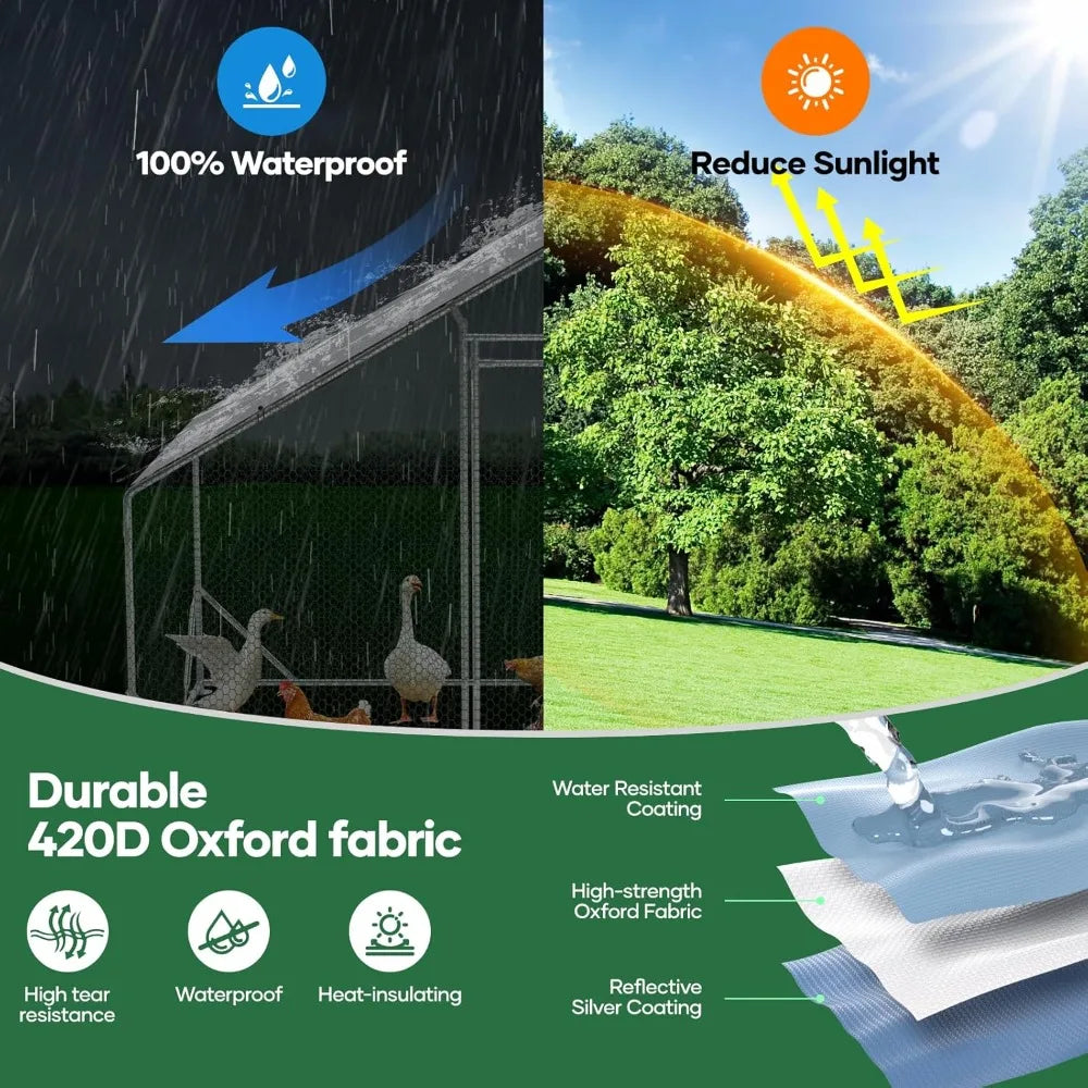 Heavy Duty Metal Chicken Coop With Cover For Yard Run