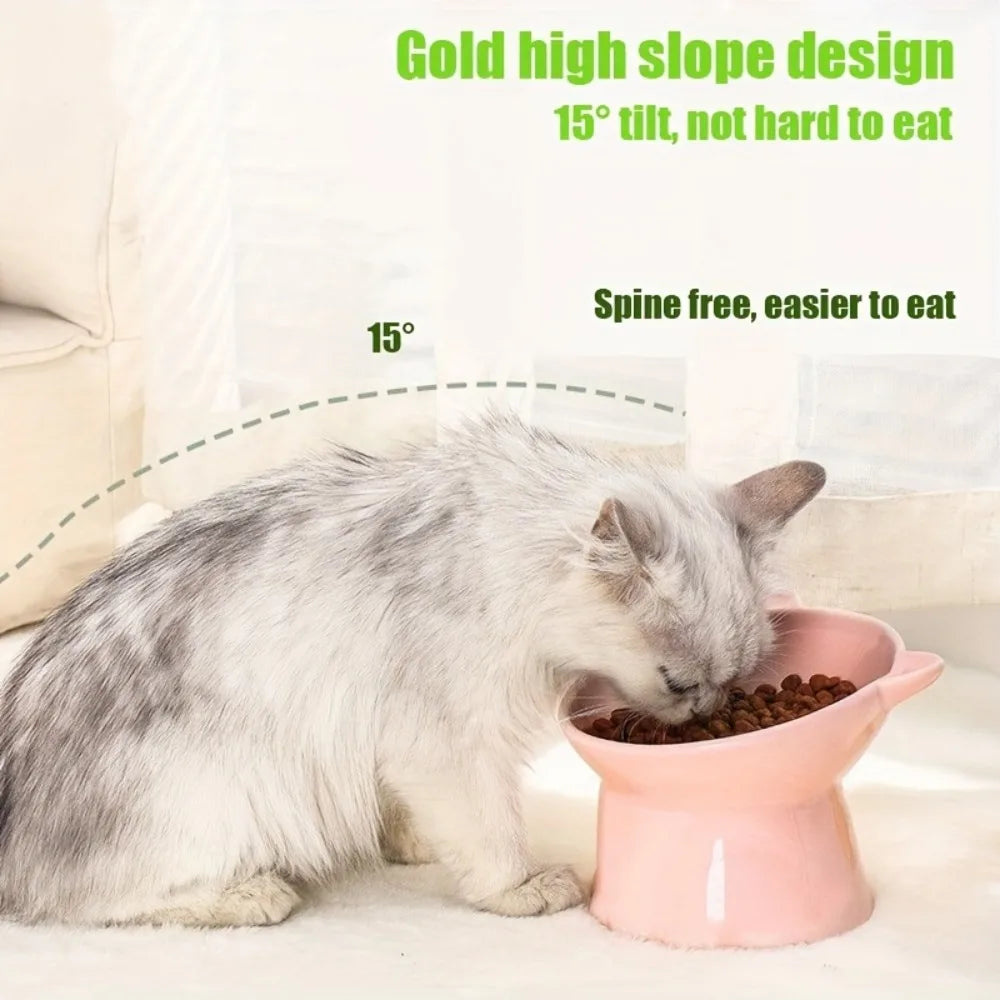 DIAMRI Cat Ear Elevated Bowls Set With Anti Slip Base