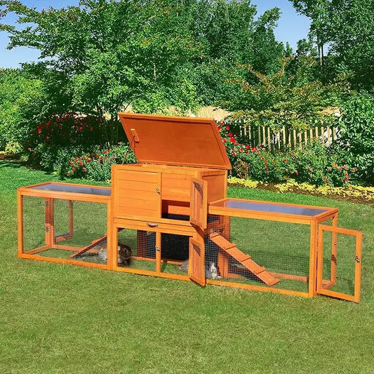 DAFIFY Outdoor Rabbit Hutch Two Story Wood Cage For Bunnies