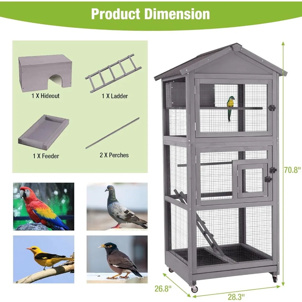 Gap Outdoor Wooden Parrot Aviary Cage With Four Casters