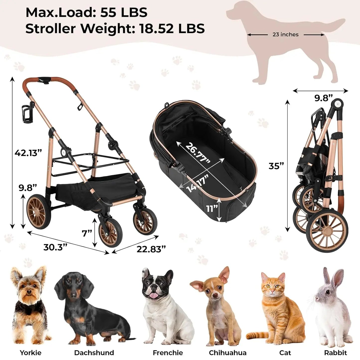 Foldable 360 Degree Cat And Small Dog Stroller 2In1