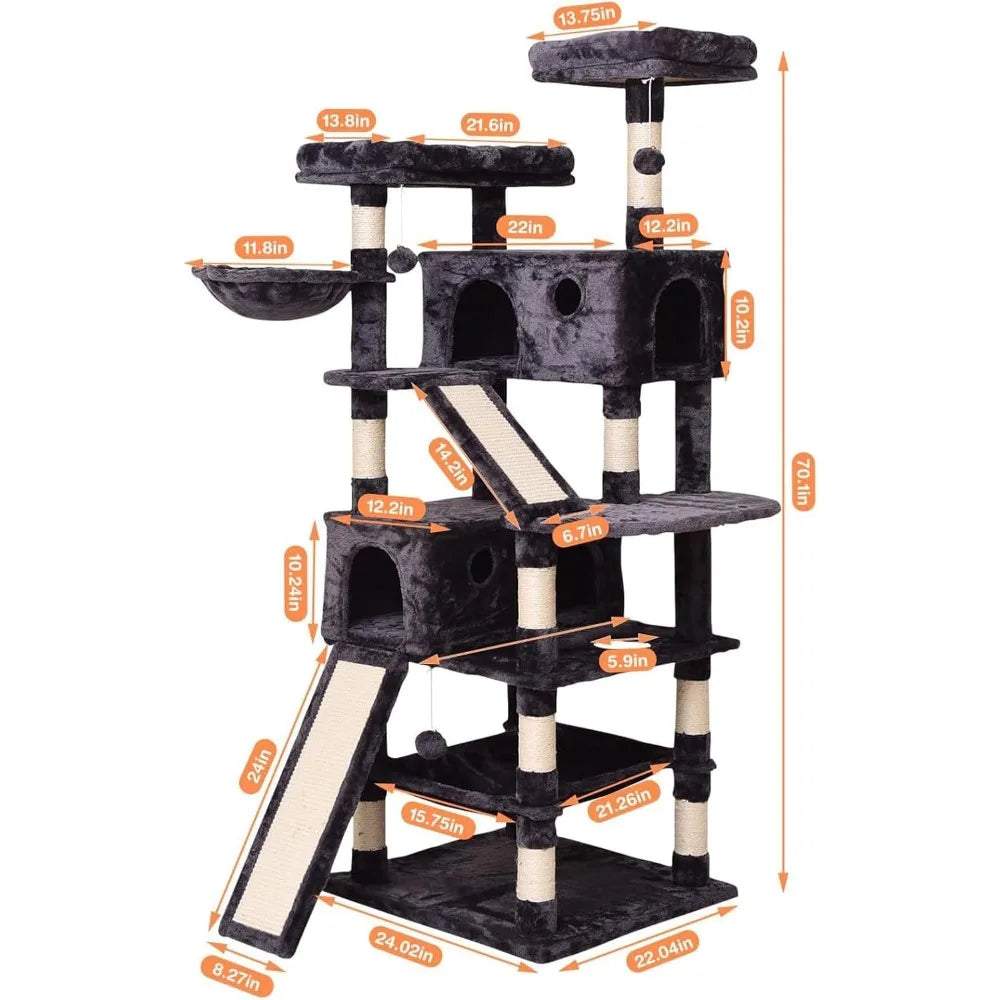 XUYUAN Cat Tree Tower With Condos Ladders Hammock Plush