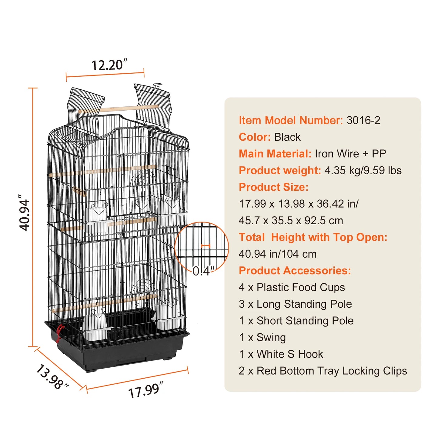 Open Top Parrot Bird Cage Hanging Cage With Swing Perch