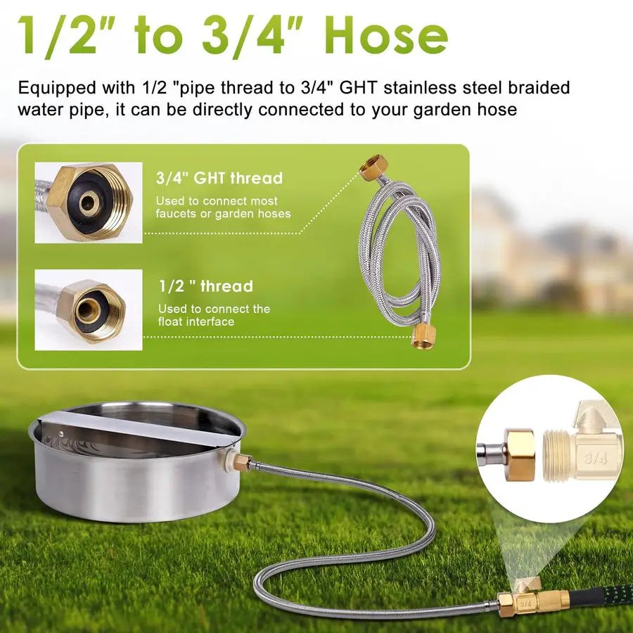 Dog Water Fountain Dispenser Outdoor Stainless Steel With Float Valve