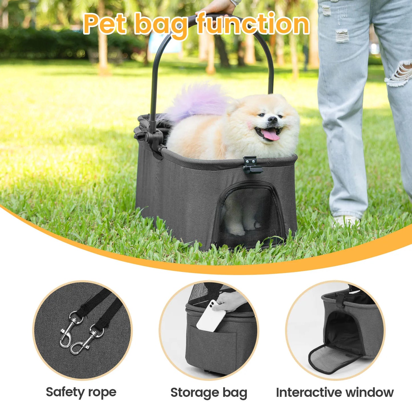 Wedyvko Luxury Detachable Pet Stroller Light Cup Holder Design Four-wheeled Universal Wheel Dog Cart Outdoor Travel Carrying Bag