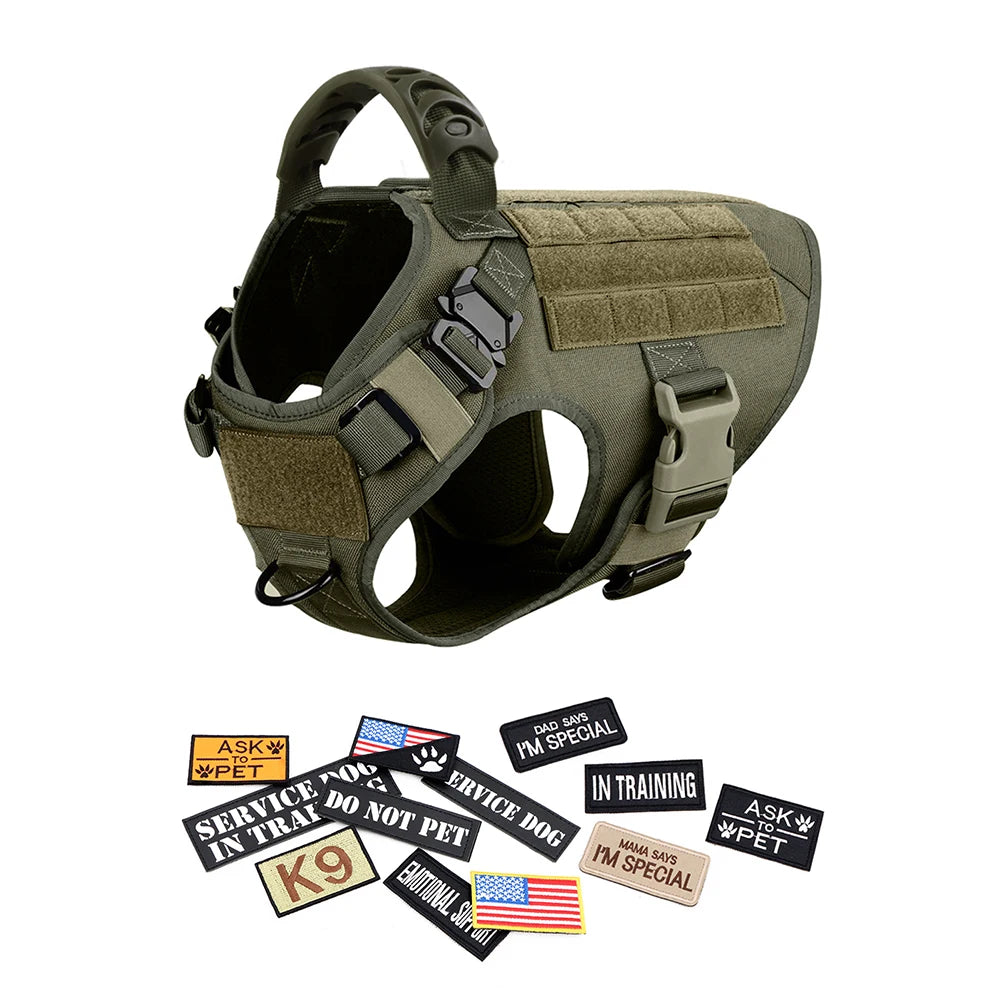 PETRAVELCN Military Dog Harness Vest Leash Set With Patches Malinois