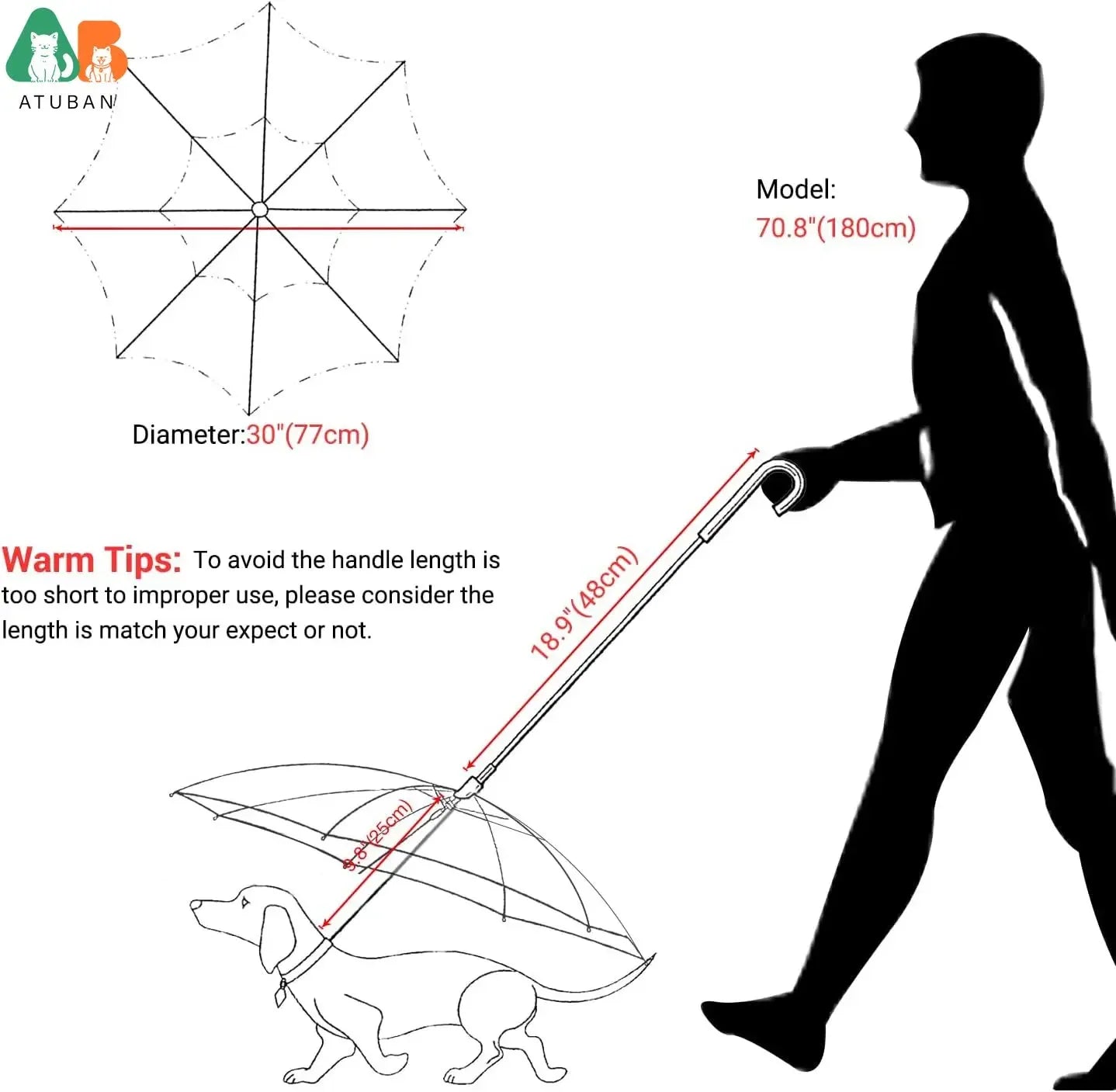 ATUBAN Dog Umbrella With Leash For Small Pets Rain Gear