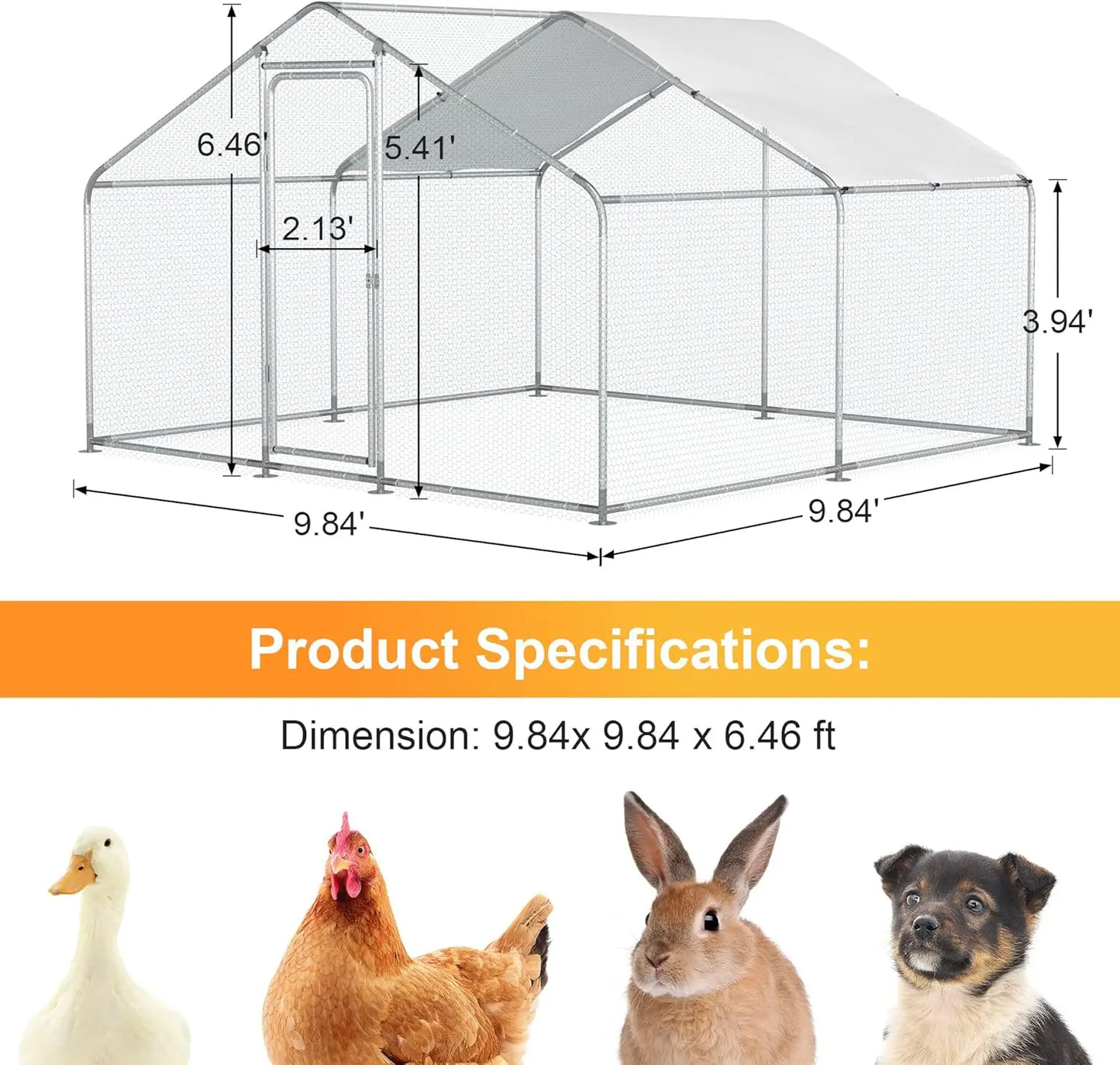 Walk-In Metal Chicken Coop With Run and Waterproof Cover