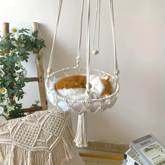 Handwoven Cotton Rope Cat Hammock Durable Fits Two Cats