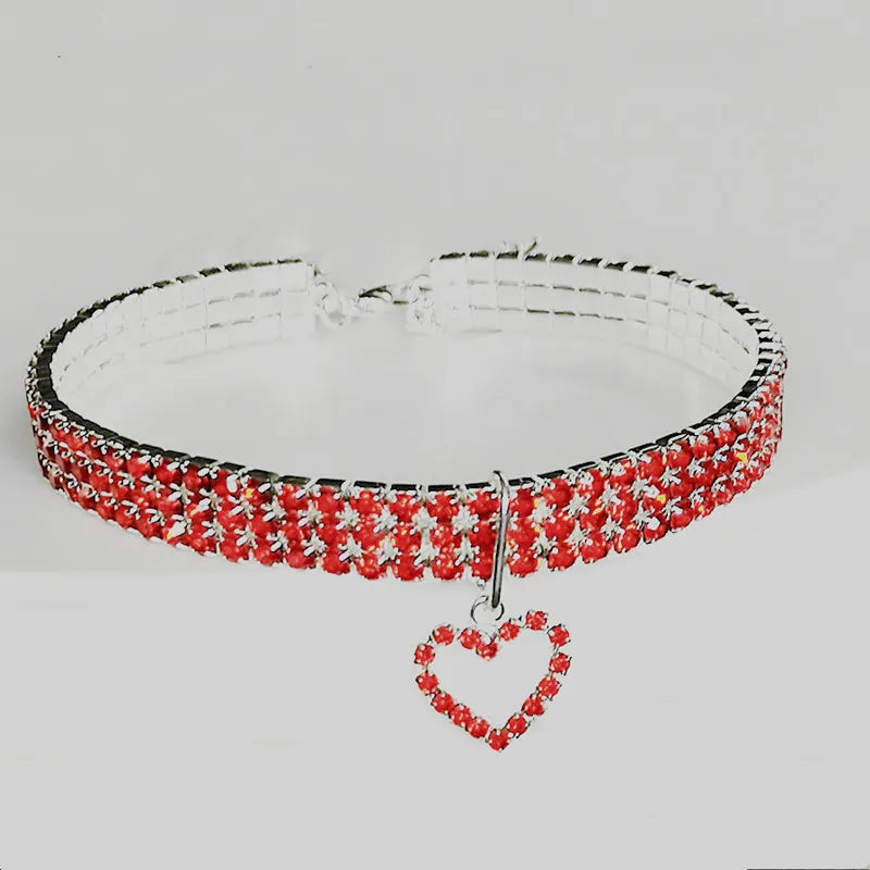 Three Row Elastic Rhinestone Pet Collar For Cats And Dogs