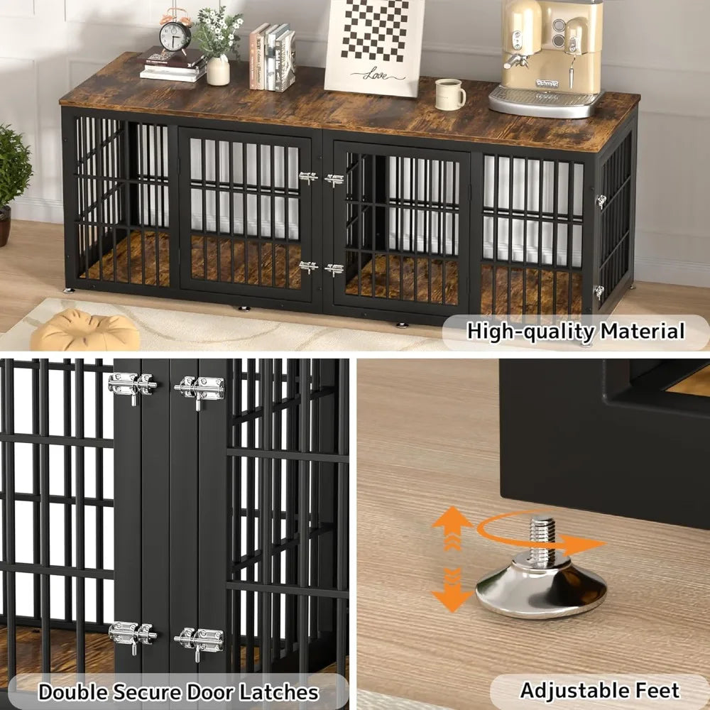 Heavy Duty Double Dog Crate Furniture With Divider For Two