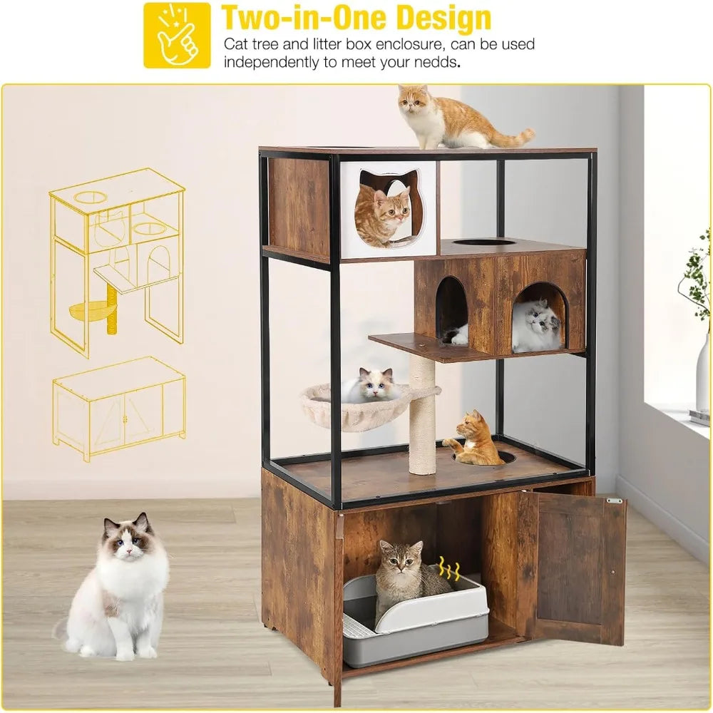 ZHIYONG Cat Enclosure With Hidden Litter Box Condo Hammock