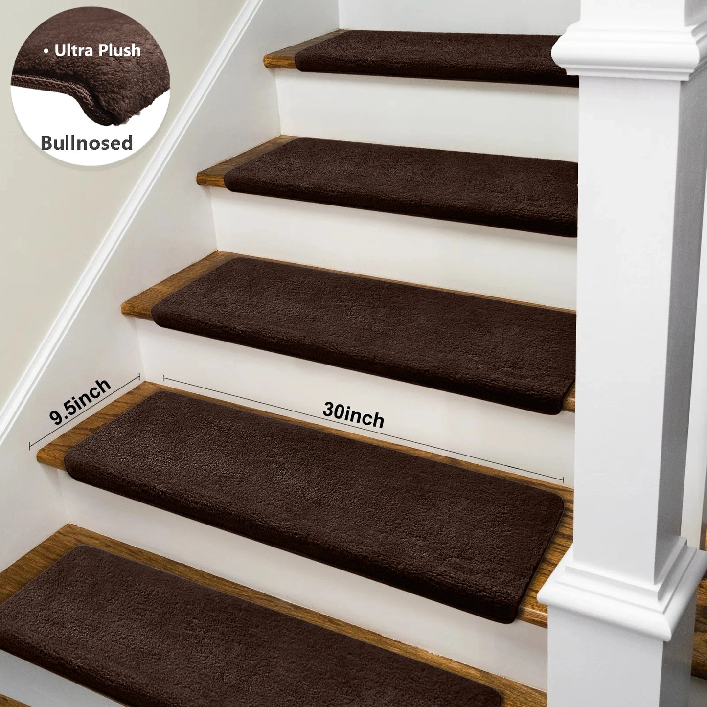 NONECN Bullnose Non-Slip Stair Treads Ultra Plush Peel and Stick