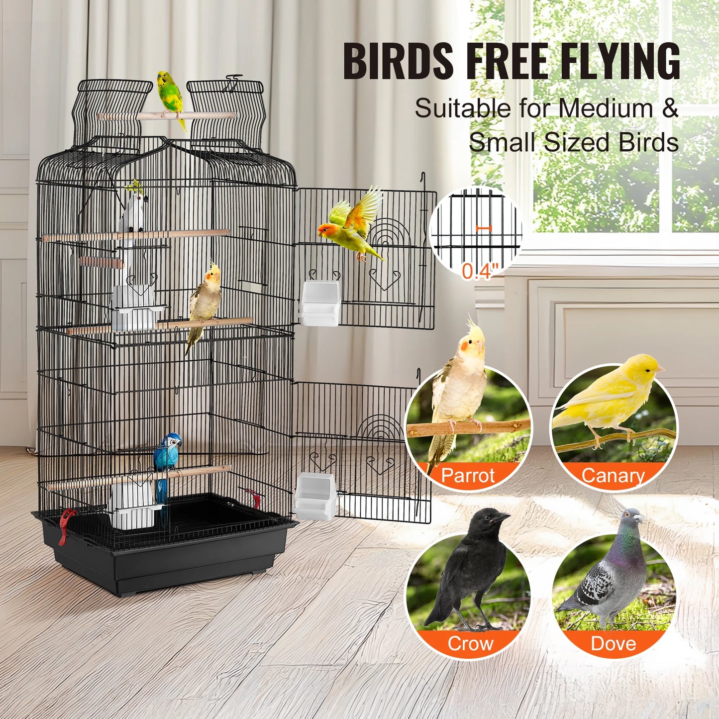 Open Top Parrot Bird Cage Hanging Cage With Swing Perch