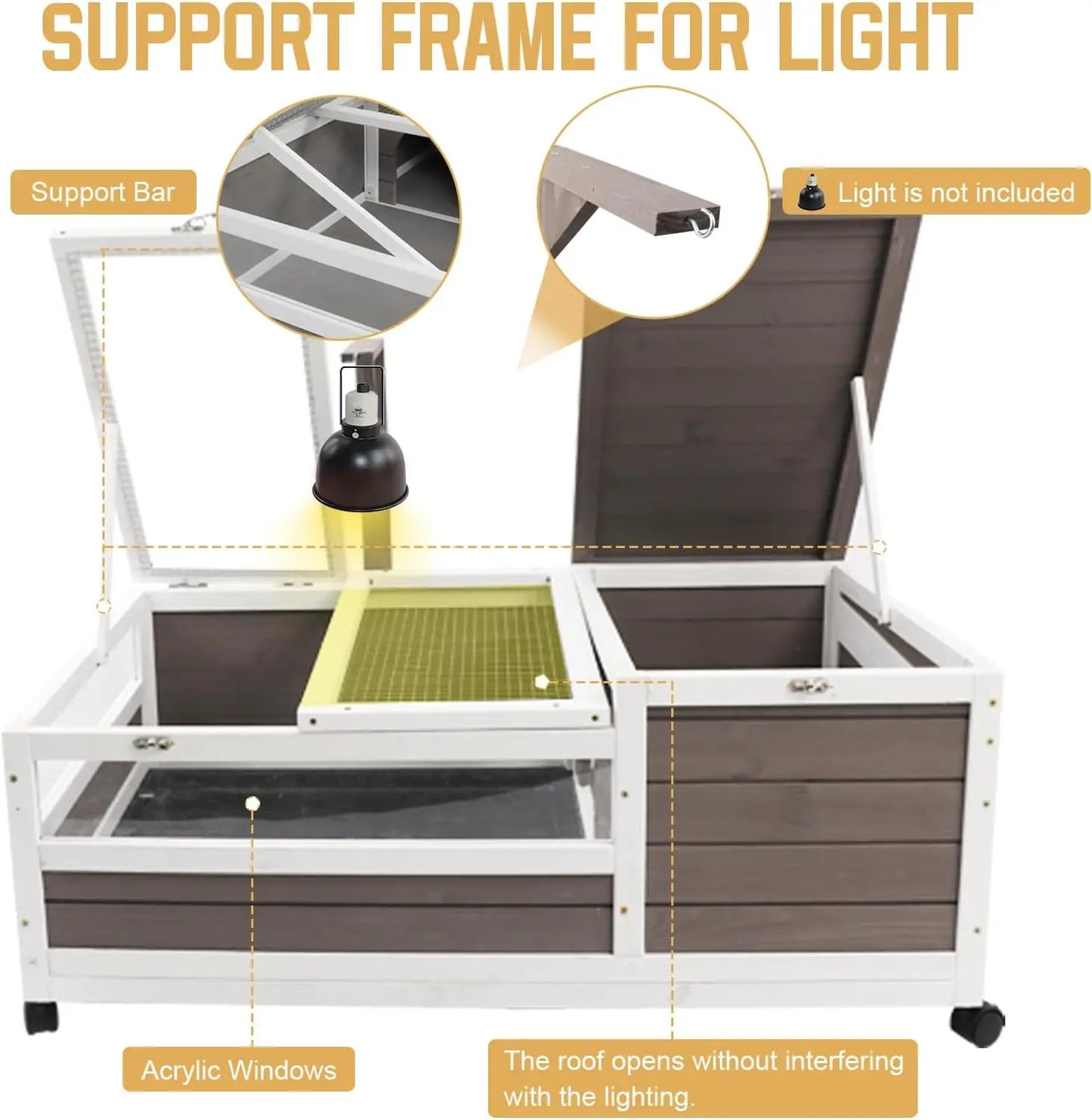 PetsCosset Tortoise Habitat On Wheels Wooden Turtle Enclosure
