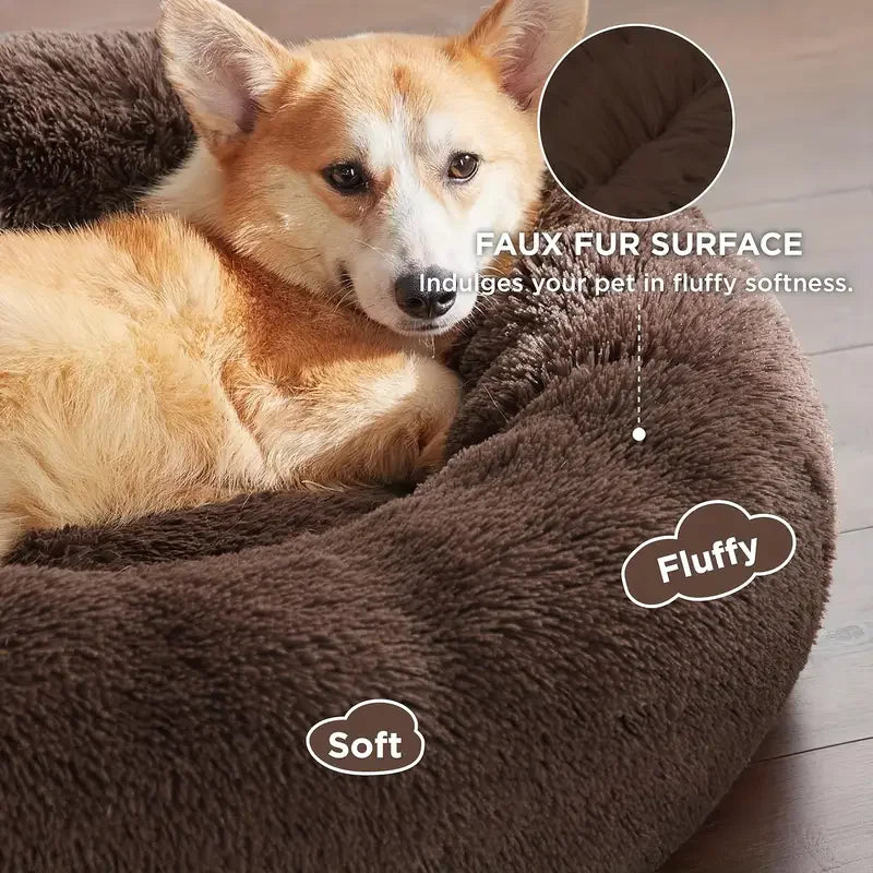Winter Warm Round Plush Pet Bed For Dogs And Felines