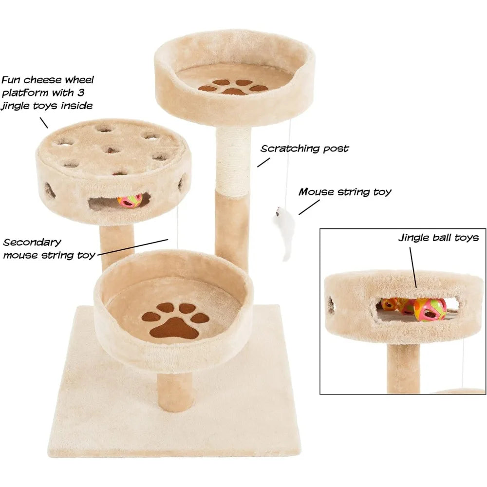 Breed Cat Tree 3 Tier Tower With Sisal Scratching Post