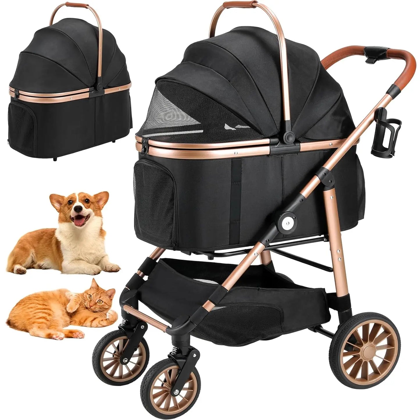 Foldable 360 Degree Cat And Small Dog Stroller 2In1