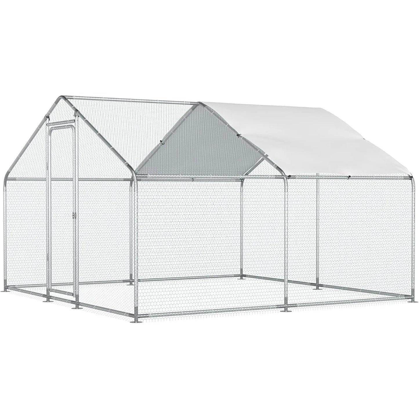 Walk-In Metal Chicken Coop With Run and Waterproof Cover