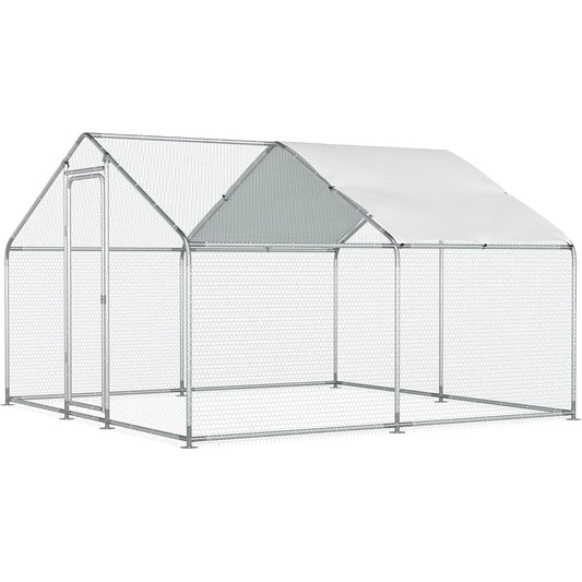Walk-In Metal Chicken Coop With Run and Waterproof Cover