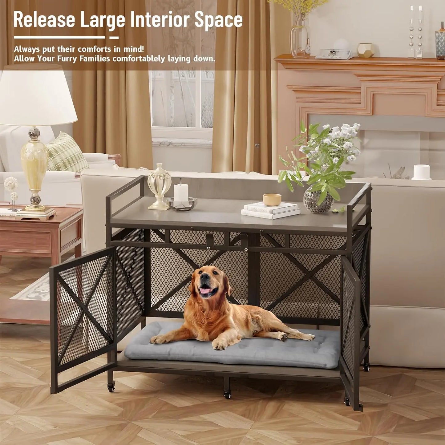 XMSJH Dog Crate Furniture End Table with Caster Wheels