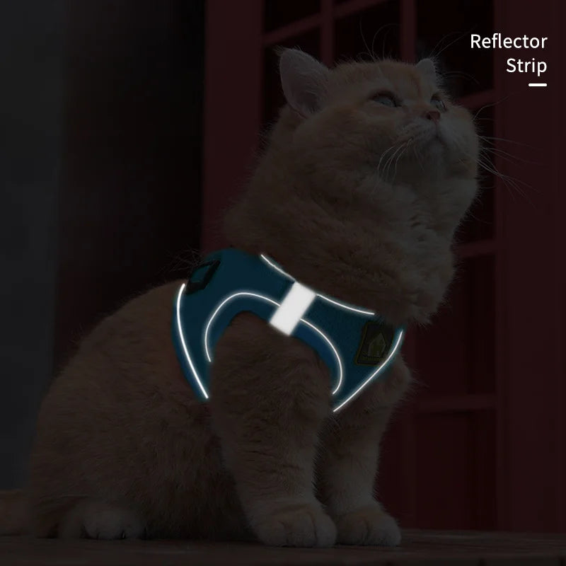 Cat Chest Harness With Leash Reflective Breathable Mesh Chest Strap
