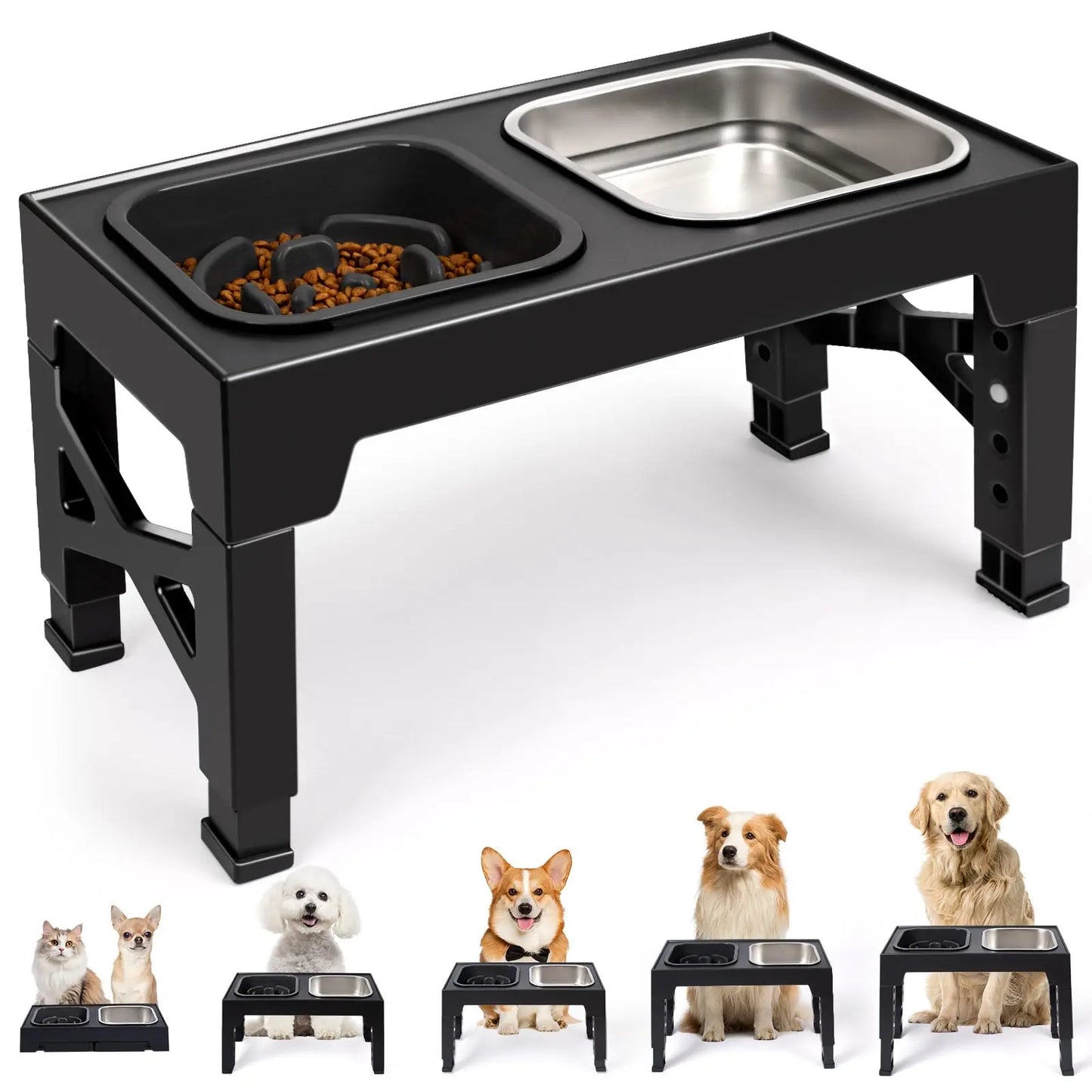 2-In-1 Elevated Slow Feeder Dog Bowls Non-Slip With Foldable Stand