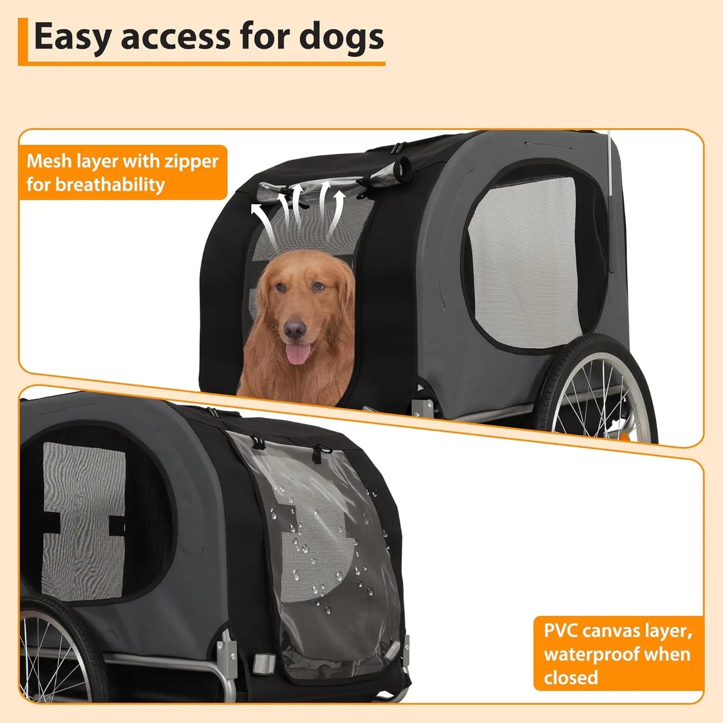 HiMISS Steel Dog Bike Trailer 40kg Universal Coupler Water Resistant