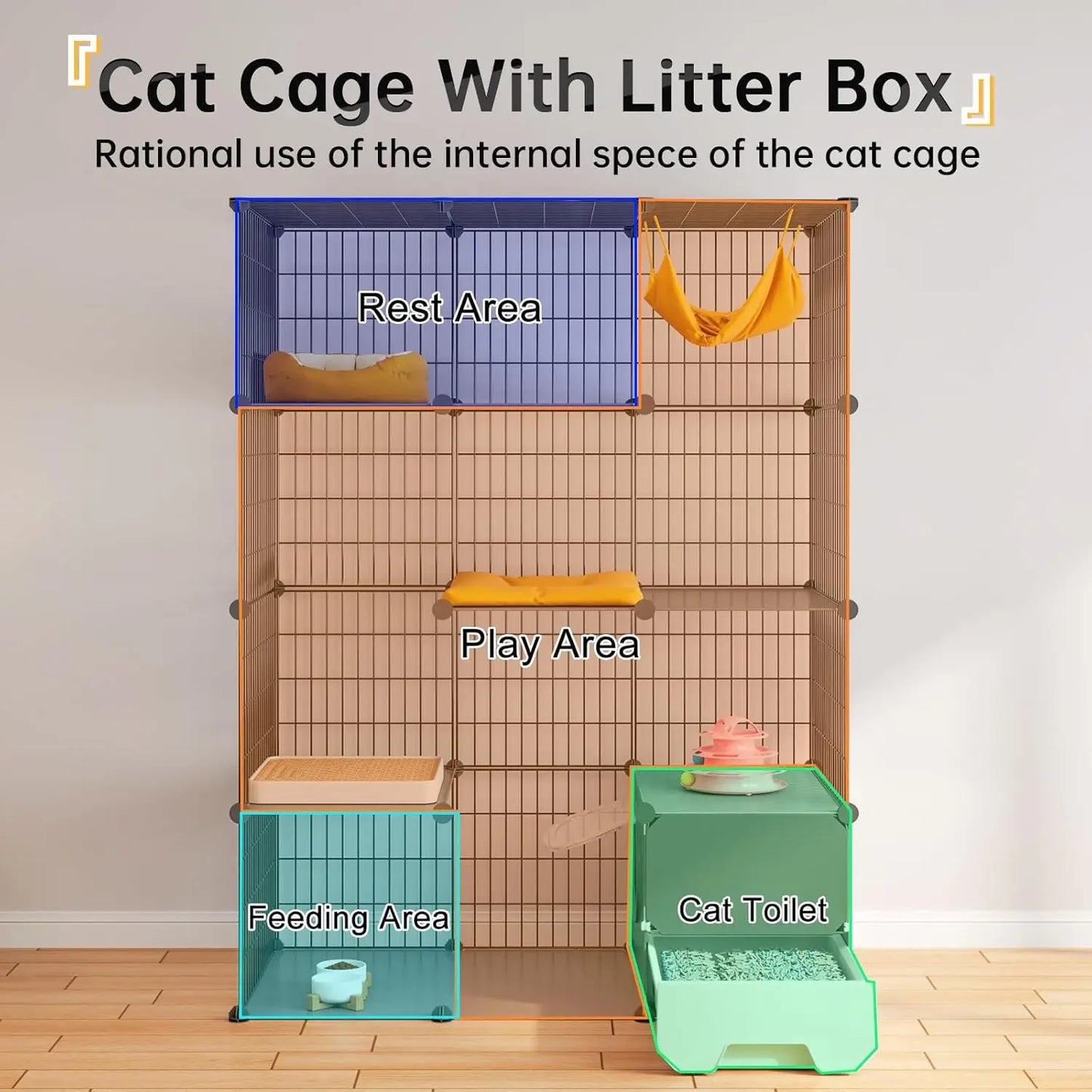 XMSJ 4-Tier Cat Cage Playpen With Litter Box DIY Enclosures