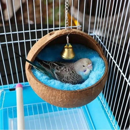 NONECN Coconut Shell Bird Nest Hammock With Cushion For Parrots