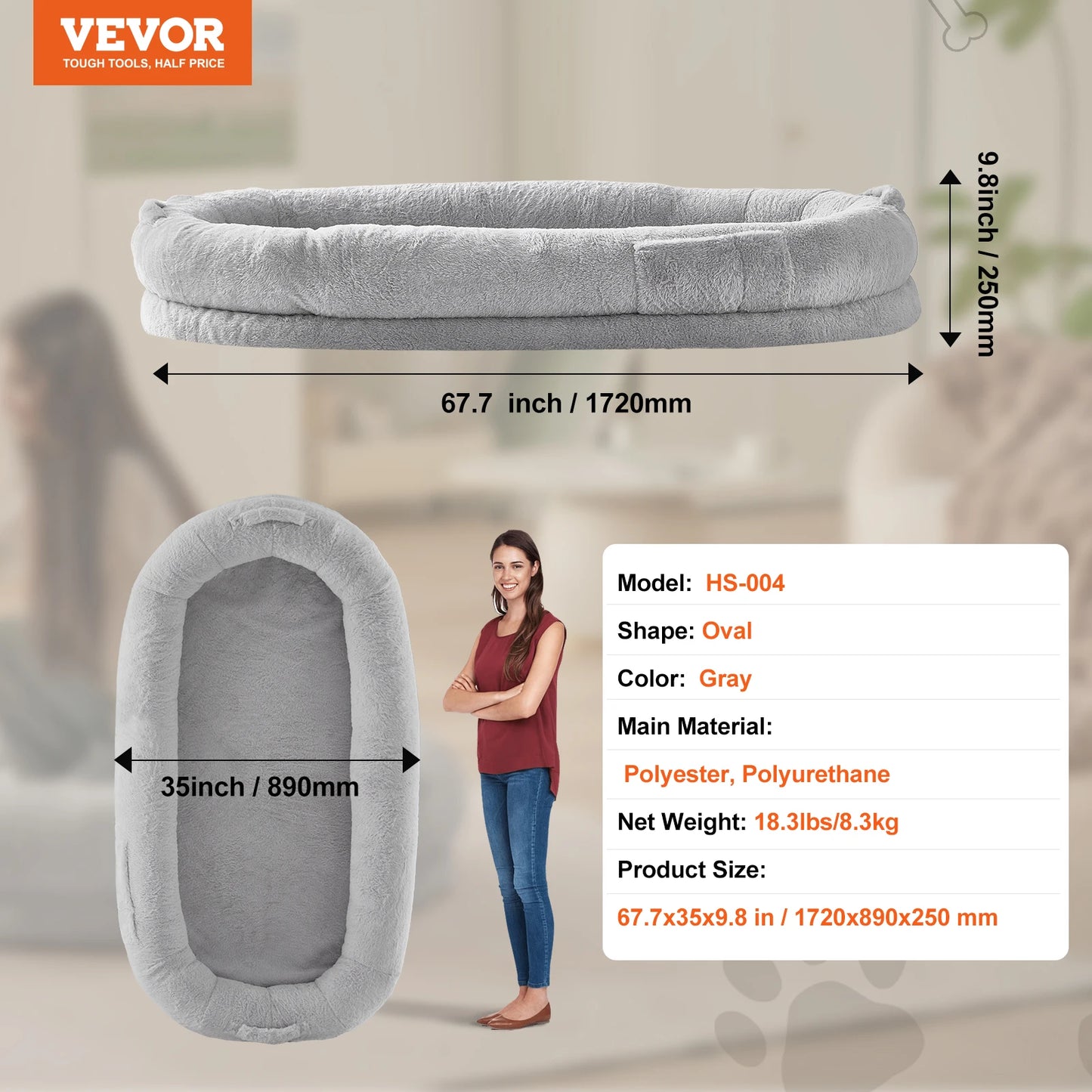 SucceBuy Human Dog Bed With Orthopedic Foam And Washable Cover