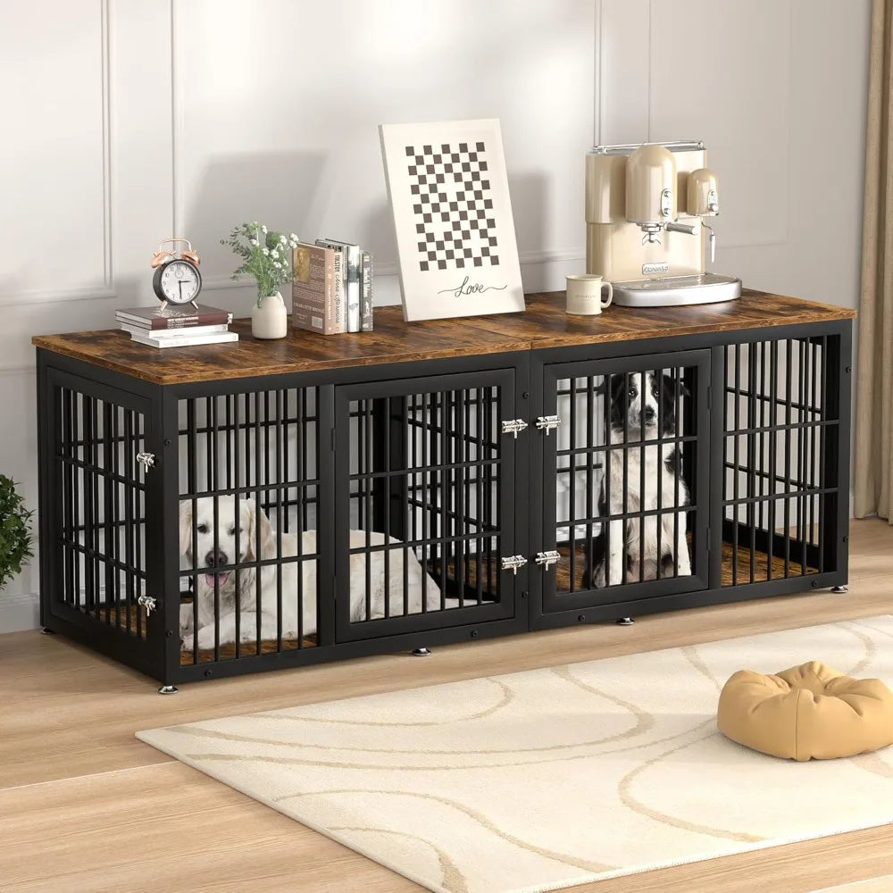 Heavy Duty Double Dog Crate Furniture With Divider For Two