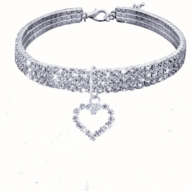Three Row Elastic Rhinestone Pet Collar For Cats And Dogs