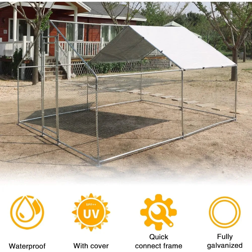 MKDK Walk In Metal Chicken Coop With Waterproof Anti UV Cover