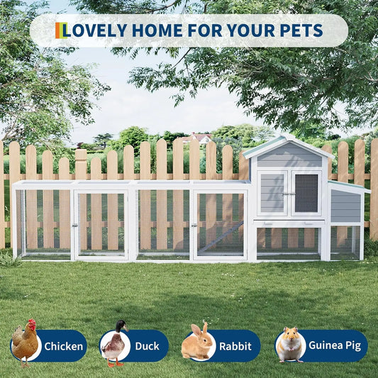 HiMISS Weatherproof Wooden Chicken Coop With Run Outdoor Poultry Cage