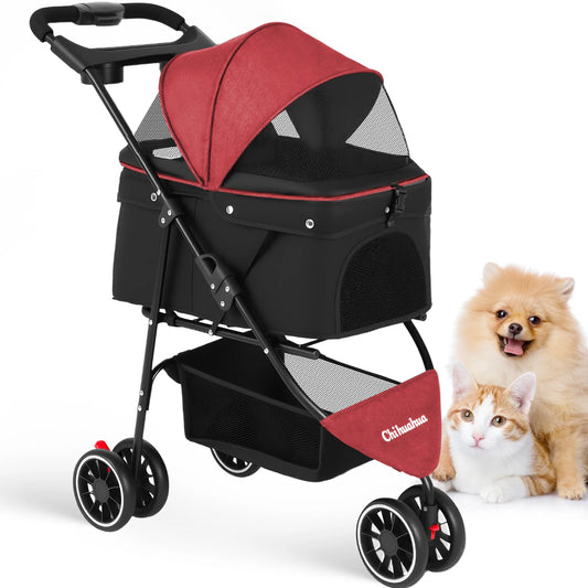 CHIHUAHUA Pet Stroller For Cats And Dogs Foldable Mesh Canopy